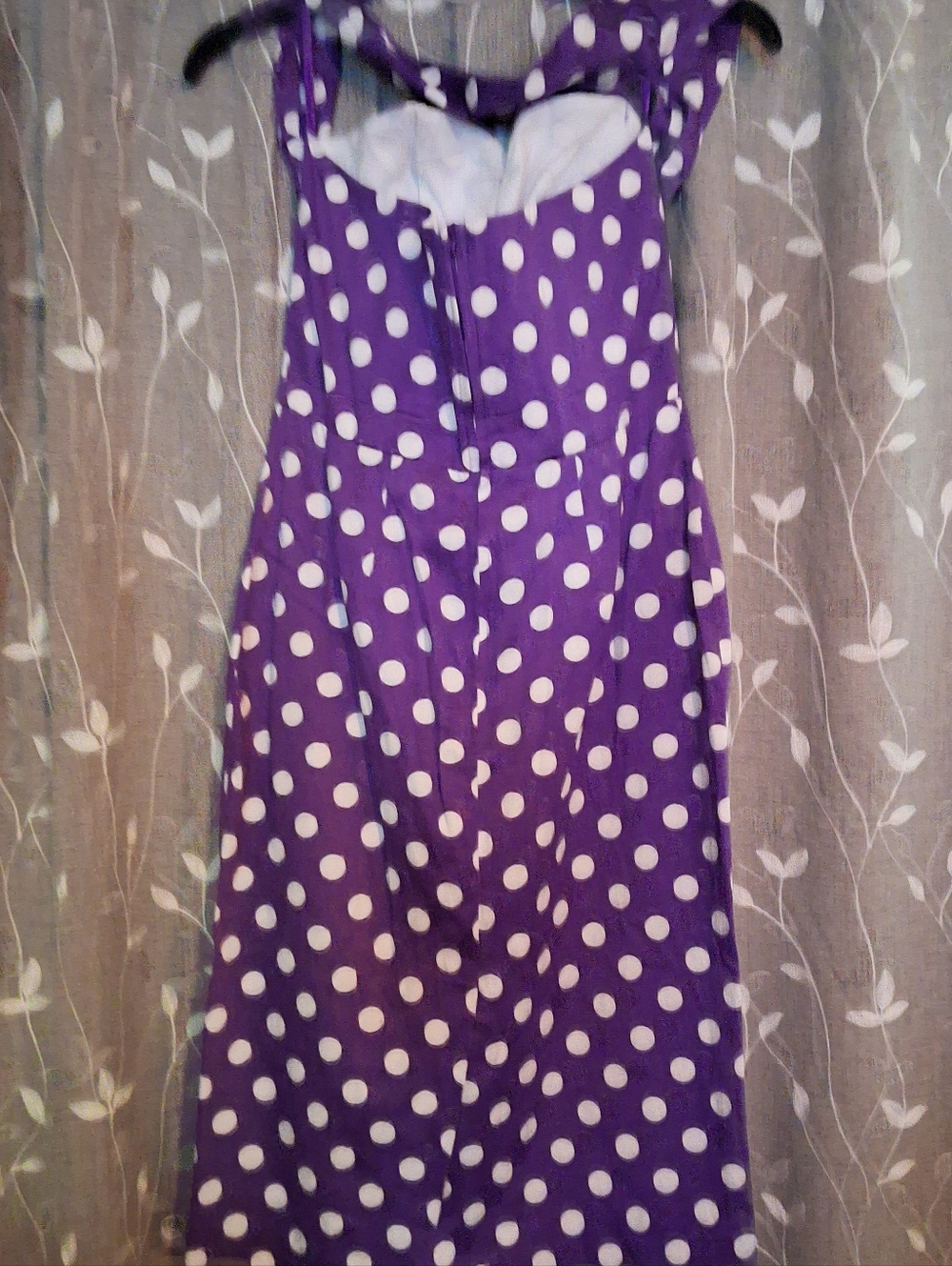 VOH Halter Purple Polka Dot Wiggle Dress.             15 Flat Waist - Picture 3 of 5